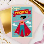 Kartka na urodziny dla super mamy z grafią super bohatera - Super Mom